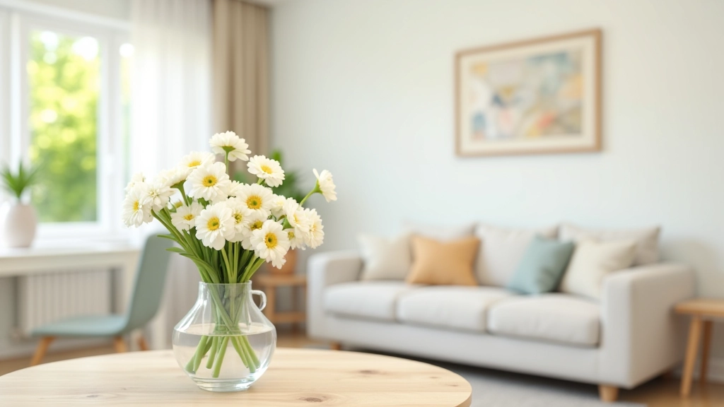 Bright living room with spring decor, fresh colors, updated soft furnishings, and seasonal home refresh styling